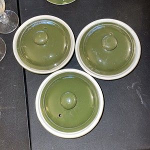 3 Vintage Hall MINI Casserole Baking Dish With Vented Lid Green Round 4.5" X 2"